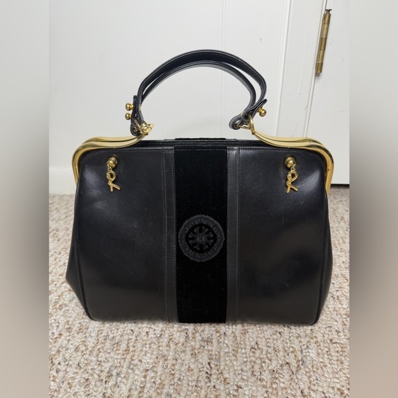 Roberta di Camerino Handbags - Roberta Di Camerino Black Velvet and leather Gold Satchel Authentic
